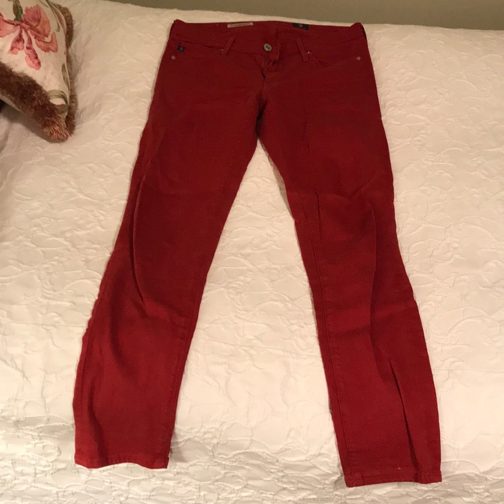 AG Stevie slim fit denim in burnt red